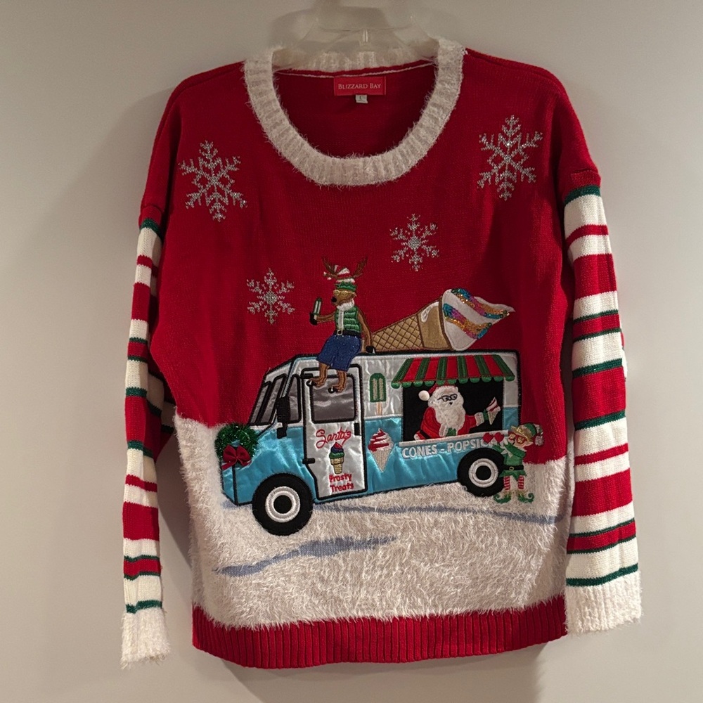 Bluebird Red Christmas Sweater with Santa Design